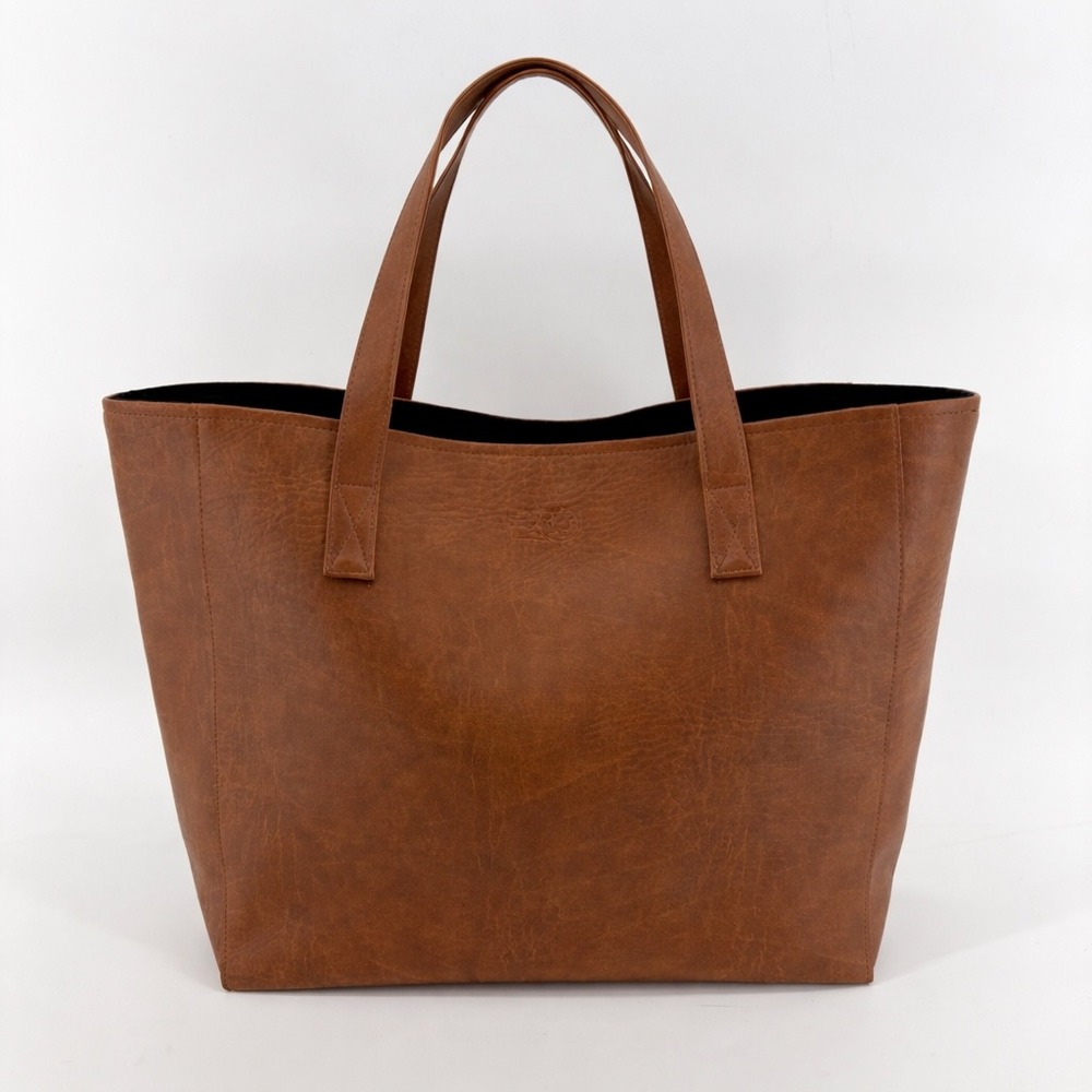 BYTAVI Cognac Brown Vegan Leather Fair Trade Tote Bag with Luggage Tag NEW